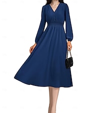 abordables Robe de cocktail-Femme Robe mi-longue Robe casual Elégant mode Décontractées Standard manche longue Col V Noir Rouge Bordeaux Bleu Vert Printemps Automne Hiver