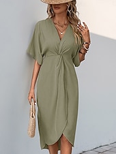 cheap Plain Dress-Women&#039;s Mini Dress Wrap Dress T Shirt Dress Tee Dress Solid Color Casual Vacation Daily Regular Fit Plain Short Sleeve V Neck Black Wine Khaki Army Green Summer