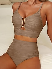 cheap Bikini Sets-Women&#039;s Swimsuits Bikini 2 Piece Briefs Swimsuit Backless Slim High Waisted Vacation Beach Wear Solid Color V Neck Sleeveless Bathing Suits