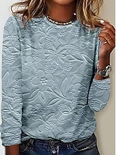cheap Plain tee-Women&#039;s T Shirt Leopard Striped Casual Long Sleeve Crew Neck Regular Tops Daily Print Silver Sage Green Light Brown Blue Spring Fall