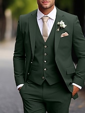 cheap Wedding Suits-Men&#039;s Wedding Suits Dark Green Khaki Daily Business Summer Solid Colored Plus Size 3 Piece Single Breasted Two-buttons