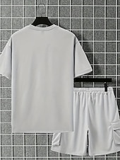 cheap Men's Basic Tees sets-Men's Workout Set Tracksuit T shirt &amp; Shorts Set Outfit Set Crew Neck Outdoor Daily Sports Pocket Drawstring 2 Piece Plain Black Red Green Polyester Activewear Classic Casual Summer