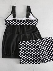 cheap Tankinis-Women&#039;s Swimwear Bikini 2 Piece Boy Leg Swimsuit Backless Slim Vacation Beach Wear Polka Dot U Neck Sleeveless Bathing Suits