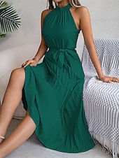 levne Jednoduché šaty-Dámské midi šaty zavinovací šaty áčkové šaty plisované šaty halter šaty dovolená dovolená volnočasové každodenní běžný střih grafické bez rukávů halter výstřih černé růžové vínové zelené letní