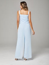 abordables Longueur du plancher-Combinaison Robe de Mère de Mariée  Formel robe demoiselle d honneur Elégant Echarpe incluse Col Carré Longueur Sol Mousseline de soie Dentelle Sans Manches Echarpe incluse avec Appliques 2025