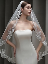baratos Véus de Noiva-Uma Camada Contemprâneo / à moda Véus de Noiva Véu Catedral com Bordado Tule