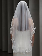 baratos Véus de Noiva-Uma Camada Contemprâneo / à moda Véus de Noiva Véu Catedral com Bordado Tule