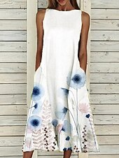 billiga Blommiga klänningar-Kvinnors Midi Klänning A Linje Klänning T Shirt Klänning Tee Klänning Off The Shoulder Klänning Atletisk Klänning Avslappnad Semester Daglig Regular Fit Blommig Ärmlös Off Shoulder Gul Röd Blå Lila