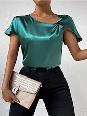 billige Tanks og camisole til kvinner-Kvinnes Camisole Tank Top Ensfarget Elegant Stilren Kortermet V U-ring Regular Topper Bryllupsgjest Arbeid Svart Rosa Marineblå Grønn Khaki Sommer Vår