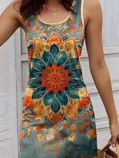 ieftine Rochii florale-Pentru femei Rochie Mini Rochie A line Rochie de vară Rochie cu umeri Vacanță Casual Zilnic Potrivire Largă Grafic Geometric Fără manșon În U Trifoi Vară