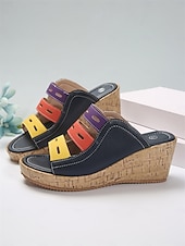 abordables Sandalias de cuña-Sandalias de cuña multicolores para mujer: elegantes sandalias tipo slide con punta abierta y plataforma cómoda para conjuntos casuales de verano