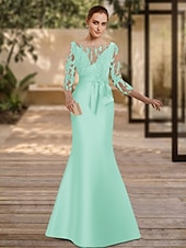 baratos VERDE-vestido de noite sereia verde elegante vestido formal comprimento até o chão manga 3/4 decote ilusão cetim com apliques 2025