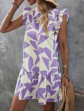 economico Abiti floreali-Per donna Mini abito Vestito a trapezio Abito con balze Festività Informale Giornaliero Per eventi Standard Pop art Manica corta Girocollo Viola Cachi Estate
