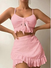 cheap 3 Pieces Bikini Set-Women&#039;s Swimwear Bikini Three Piece Skirt Swimsuit Backless Slim Vacation Beach Wear Solid Color V Neck Sleeveless Bathing Suits