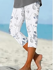 billiga Tvådelade set-Kvinnors leggings capri byxor hög elasticitet mode full längd medelhög midja lagertryck avslappnad daglig silvergrå sommar regular fit