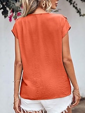 preiswerte Damen Einfache Oberteile-Damen Hemd Bluse Feste Farbe Elegant Täglich Stilvoll Kurzarm Fledermaus Ärmel V Ausschnitt Normale Oberteile Arbeit Täglich Abendgesellschaft Knopf Orange Grün Beige Sommer Frühling