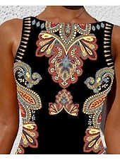 Χαμηλού Κόστους Ολόσωμα μαγιό-Γυναικείο Μονοκόμματο Μαγιό Αδυνατιστικό Μπόχο Μονοκίνι Ανοιχτή Πλάτη Έλεγχος Κοιλιάς Ψηλή Μέση Λεπτό Σαββατοκύριακο Παραλίας Γεωμετρικό Στρογγυλό Λαιμό Χωρίς Μανίκι