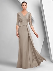 preiswerte Bodenlänge-A-Linien-Kleid, elegantes Kleid für die Brautmutter, U-Boot-Ausschnitt, knöchellang, Stretch-Stoff, halbe Ärmel, mit Spitzenlage, einfarbig, 2025