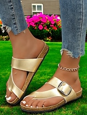 preiswerte Lässige Sandalen-Flip-Flops mit Kreuzriemen und großer Schnalle, bequeme und stylische Sandalen für Damen, perfekt für den Sommer, den Strand und Freizeitausflüge