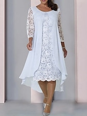 cheap Tea Length-A-Line Mother of the Bride Dress Wedding Guest Elegant Scoop Neck Knee Length Chiffon Lace 3/4 Length Sleeve with Appliques Midi Dress 2025