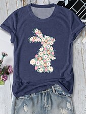 abordables Camiseta de Pascua-Semana Santa Mujer Camiseta Floral Animal Elegante Casual Manga Corta Escote en Pico Tops regulares Diario Estampado Rosa Azul Marino Azul Piscina Verde Oscuro Verano Primavera