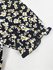 preiswerte Blumenkleid-Damen Midikleid Corsagenkleider A Linie Kleid Milchmädchen-Kleid Kleid mit Puffärmeln Urlaub Urlaub Casual Täglich Regular Fit Blumen Graphic Kurzarm Quadratischer Ausschnitt Schwarz Burgunderrot