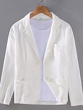 abordables Blazer en lin-Veste blazer en lin pour hommes mariage mode décontractée été unie sans doublure blanche ajustée à deux boutons