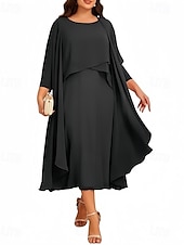 levne Délka čaje-Dvoudílné A-Linie Šaty pro matku nevěsty Elegantní vintage Drahokamový výstřih Délka čaje Chiffon 3/4 délky Rukáv s korálky