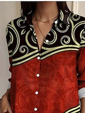voordelige Dames Boho Tops-Dames Overhemd dier Geometrisch Casual Lange mouw Overhemdkraag Normale tops Werk Dagelijks Knop Afdrukken Zwart Wit Rood blauw Groen Lente Herfst Winter