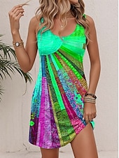 tanie Sukienki w paski i geometryczne-Damskie Sukienka mini Codzienne sukienki Sukienka na szerokich ramiączkach Elegancki Codzienny Codzienny Luźna Kwiaty Wzór tie-dye Przejście kolorów Bez rękawów Dekolt w kształcie litery U Żółty