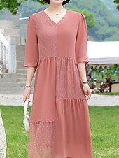 olcso Munkaruhák-Női Hosszú ruha Maxi ruha hétköznapi ruha A vonalú ruha Elegáns Stílusos Alkalmi Vakáció Hétköznapi Napi Normál Sima Rövid ujjú V-alakú Arcpír rózsaszín Medence Nyár Tavasz