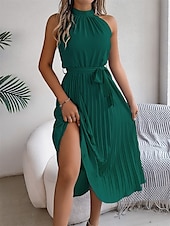 levne Jednoduché šaty-Dámské midi šaty zavinovací šaty áčkové šaty plisované šaty halter šaty dovolená dovolená volnočasové každodenní běžný střih grafické bez rukávů halter výstřih černé růžové vínové zelené letní