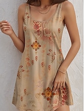 cheap Boho Dress-Women&#039;s Mini Dress A Line Dress Tank Dress Vintage Stylish Casual Daily Regular Fit Floral Vintage Sleeveless U Neck Khaki Summer Spring