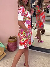 abordables Robes de vacances-Femme Mini robe Robe casual mode Décontractées Vacances du quotidien Standard Cachemire Manche Courte Col cranté Blanche Rouge Bleu Vert Eté