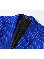 preiswerte Herrenblazer-Herren Abschlußfeier Abendkleidung Blazer Geschäft Formeller Abend Hochzeitsfeier Nur oben Mode Lässig Sommer Frühling &amp; Herbst Polyester Streifen Tasche Lässig / Alltäglich Einreihig Blazer Schwarz