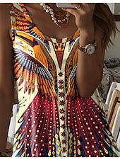 tanie Sukienki boho-Damskie Sukienka mini Codzienne sukienki Sukienka etniczna Mini sukienka Sukienka letnia Bohema Urlop Zabytkowe Urlop Codzienny Święto Regularny Graficzny Ditsy kwiatowy Bez rękawów Półgolf
