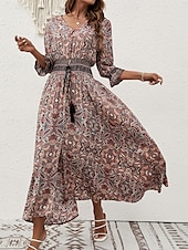 economico Abiti boho-Per donna Vestito maxi Abito casual Abito Boho a maniche lunghe Abito boho Boemia Moda Essenziale Da mare Informale Giornaliero Standard Pop art Manica a 3/4 A V Marrone rossastro Blu Estate