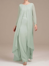 preiswerte Mit Jacke-Zweiteiliges Kleid Mutter der Braut Elegant Vintage Einfach Rundhals Bodenlänge Chiffon Langarm Jackenkleider mit einfarbig
