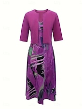 cheap Dress Sets-Women&#039;s Midi Dress Casual Dress Dress Set Swing Dress A Line Dress Stylish Casual Vacation Daily Regular Fit Graphic Half Sleeve V Neck Pink Blue Fuchsia Orange Summer