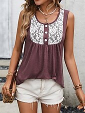 levne Dámské topy a košilky-Dámský top bez rukávů s ramínky grafický módní moderní casual výstřih čtvercový každodenní východ víkendový krajkový vínový šedý letní