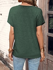 ieftine tricou simplu-Pentru femei Tricou Simplu Modă Modern Casual Manșon scurt În V Topuri obișnuite Zilnic Sfârșit de săptămână Peteci Nasturi Roz Îmbujorat Albastru piscină Maro Trifoi Vară Primăvară