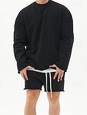 economico tuta e felpa con cappuccio da uomo-Per uomo Set di allenamento Tuta Da Ginnastica Felpa e pantaloncini Impostato Set di abiti Girocollo Esterno Giornaliero Sport Tasche A cordoncino 2 pezzi Liscio Nero Bianco Cachi Abbigliamento