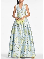 billiga Blommor-A-linjig Aftonklänning Hög Slits Klänning Strand Bröllop Formell Bröllop Gäst Golvlängd Ärmlös V-hals Ficka Satin med Blommönster Slits Ficka Derby Klänning Racedag Klänning Bröllop Gäst Klänning 2025