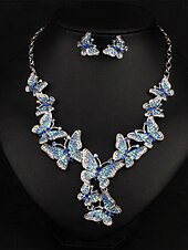 abordables Conjuntos de joyas-Juego de joyería traje de una pieza circonio cúbico cromo 1 collar aretes elegante mujer vintage moda estilo vintage clásico juego de joyería mariposa para fiesta de boda