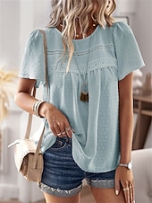 Dámské Košile Halenka Pevná barva stylové Na běžné nošení Krátký rukáv Tričkový Běžné topy Práce Denní Dovolená Šalvějová zeleň Černá Bílá Světlá růžová Rubínově červená Léto Jaro levne Hladké dámské topy-Dámské Košile Halenka Pevná barva stylové Na běžné nošení Krátký rukáv Tričkový Běžné topy Práce Denní Dovolená Šalvějová zeleň Černá Bílá Světlá růžová Rubínově červená Léto Jaro