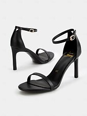 cheap Prom-Black Ankle Strap Stiletto Sandals for Women - Elegant Open-Toe High Heels for Evening &amp; Formal Events