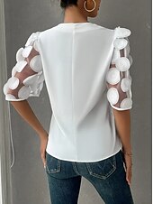 levne Dámské dovolené topy-Halenka Dámské Černá Bílá Plná / Jednobarevná Krajka Denní Elegantní Do V Běžný S