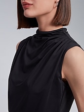economico Bluse e camicie-Per donna Tinta unica Vacanza Ufficio Lavoro Senza maniche Nero Bianco Arricciato A lupetto Senza Maniche Elegante Casual Quotidiano Collo Alto Estate Primavera