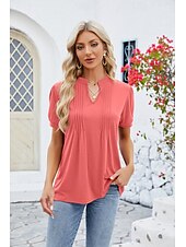 billige Kvinne Enkle Topper-Dame Boho T-skjorte Grafisk عادي Bohem søt stil Stilfull Kortermet Puffermer V-hals Vanlige topper Daglig Ut på byen Helg Trykt mønster Grå og Hvit Svart+Hvit+Grå Svart Lysegrønn Vin Sommer