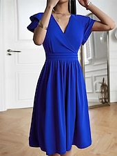 preiswerte Einfaches Kleid-Damen Midi Kleid Korsett Kleid T-Shirt Kleid Tee Kleid Einfarbig A-Linien Kleid Lässig Urlaub Alltag Reguläre Passform Grafik Kurzarm V-Ausschnitt Schwarz Wein Blau Grün Sommer